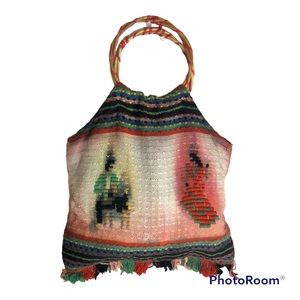 Hand Woven Wool Hand Bag Purse Vine Handles 13" South American